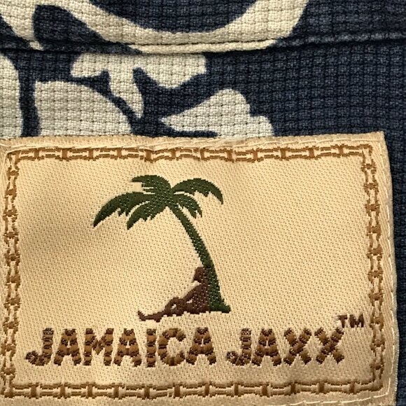Jamaica Jaxx Hawaiian 100% Silk Shirt Men L Blue Floral Button Up Pocket 17981 - Picture 3 of 13